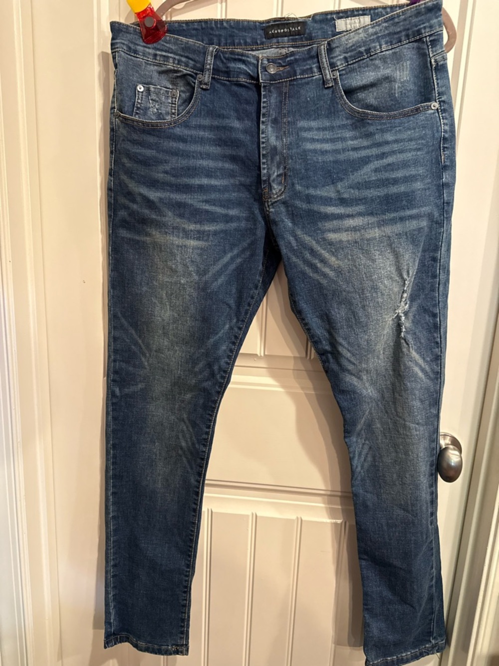 Men's Blue Distressed Jeans - Cropped/Tapered Fit